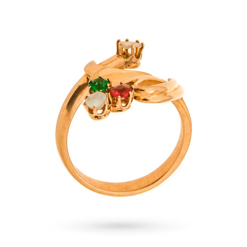  Anello vintage floreale oro rosa tricolore italiano - 