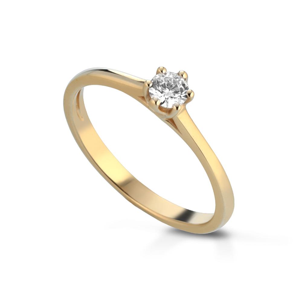 Solitaire ring yellow gold 6 prong with diamond - LELUNE