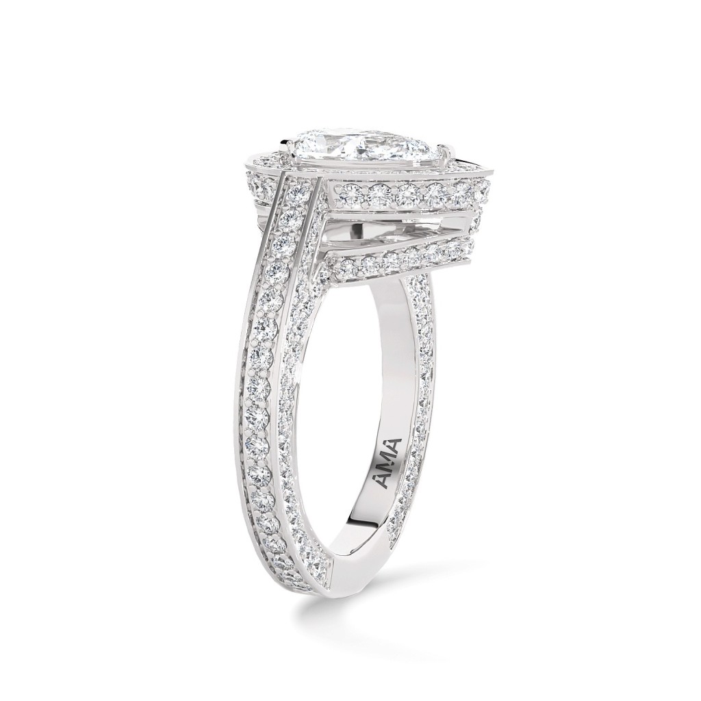 Anello Halo oro bianco diamanti 2,53 Carati Lab-Grown - misura 22 - AMA