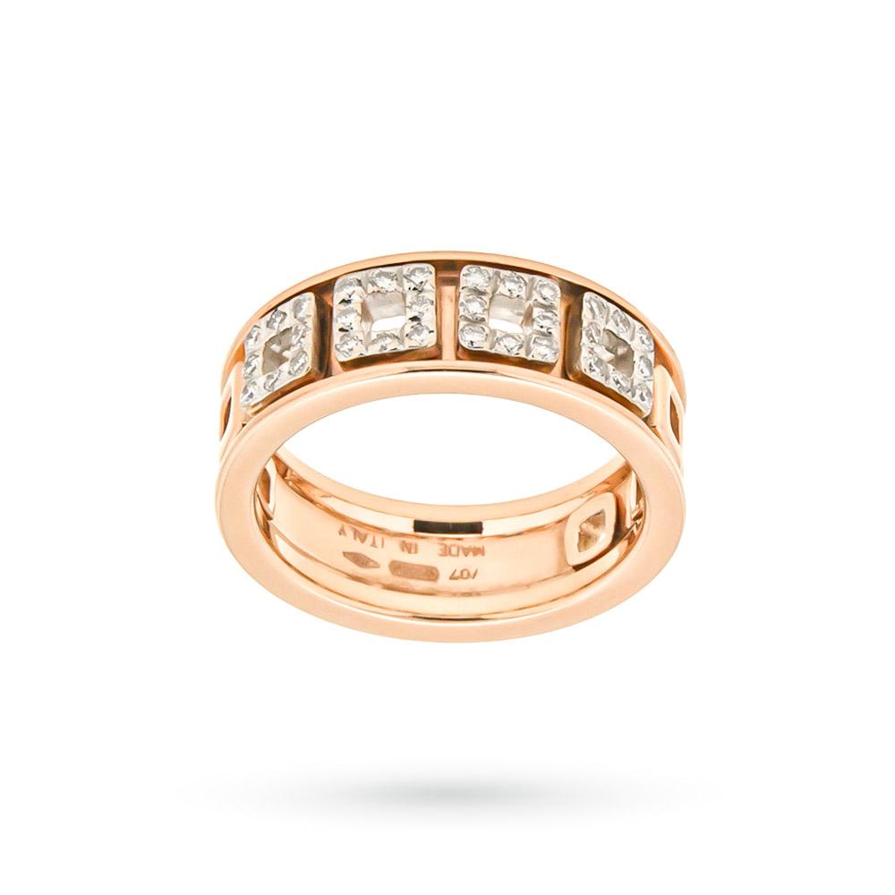 Anello FOPE oro rosa con quadrati oro bianco e diamanti - FOPE