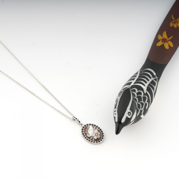  Silver necklace with bouquet cameo and glitter - CAMEO ITALIANO