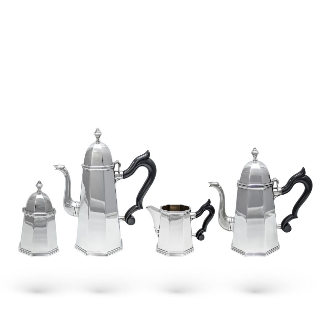 Servizio 4 pezzi caffe tè ottagonale in argento - SCHIAVON
