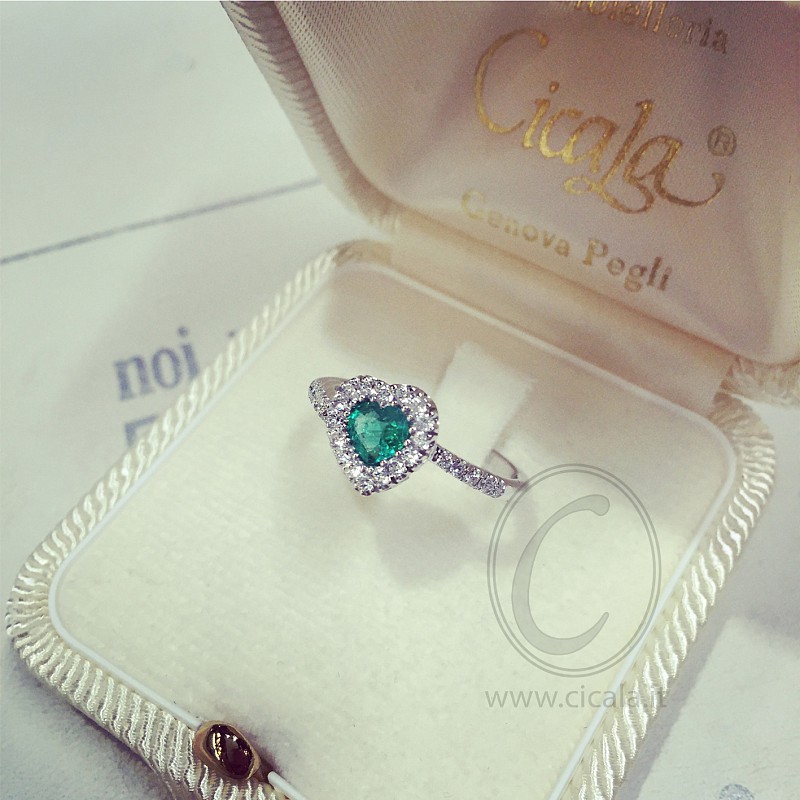  Anello smeraldo cuore 0,34ct contorno diamanti 0,26ct Mirco Visconti - MIRCO VISCONTI