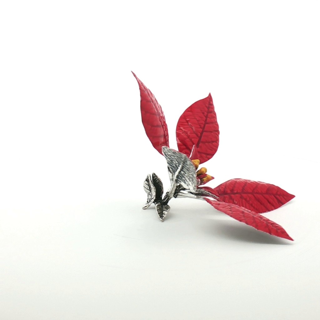  Stella Di Natale Piccola Foglie E Pistillo Rosso Argento - SATURNO