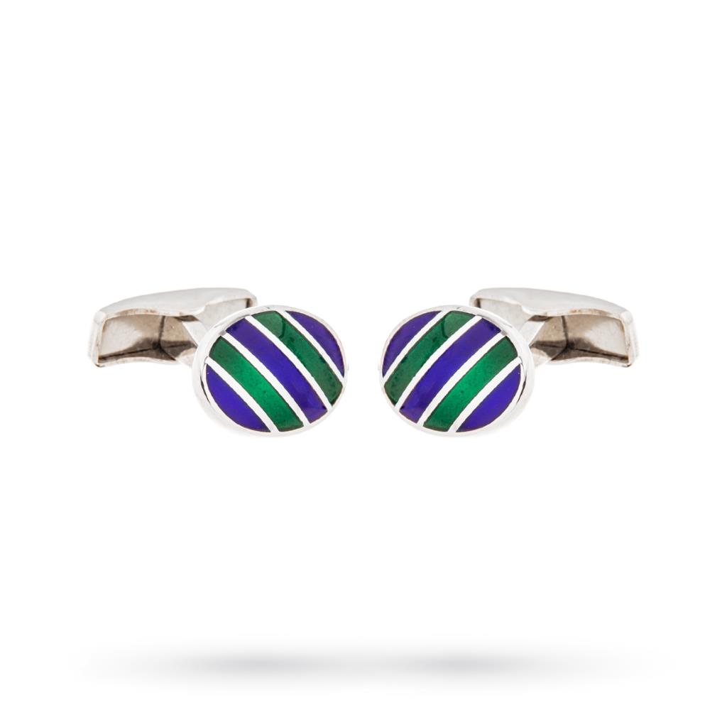 Gemelli per camicia argento smalto righe verdi blu - ANTORÀ