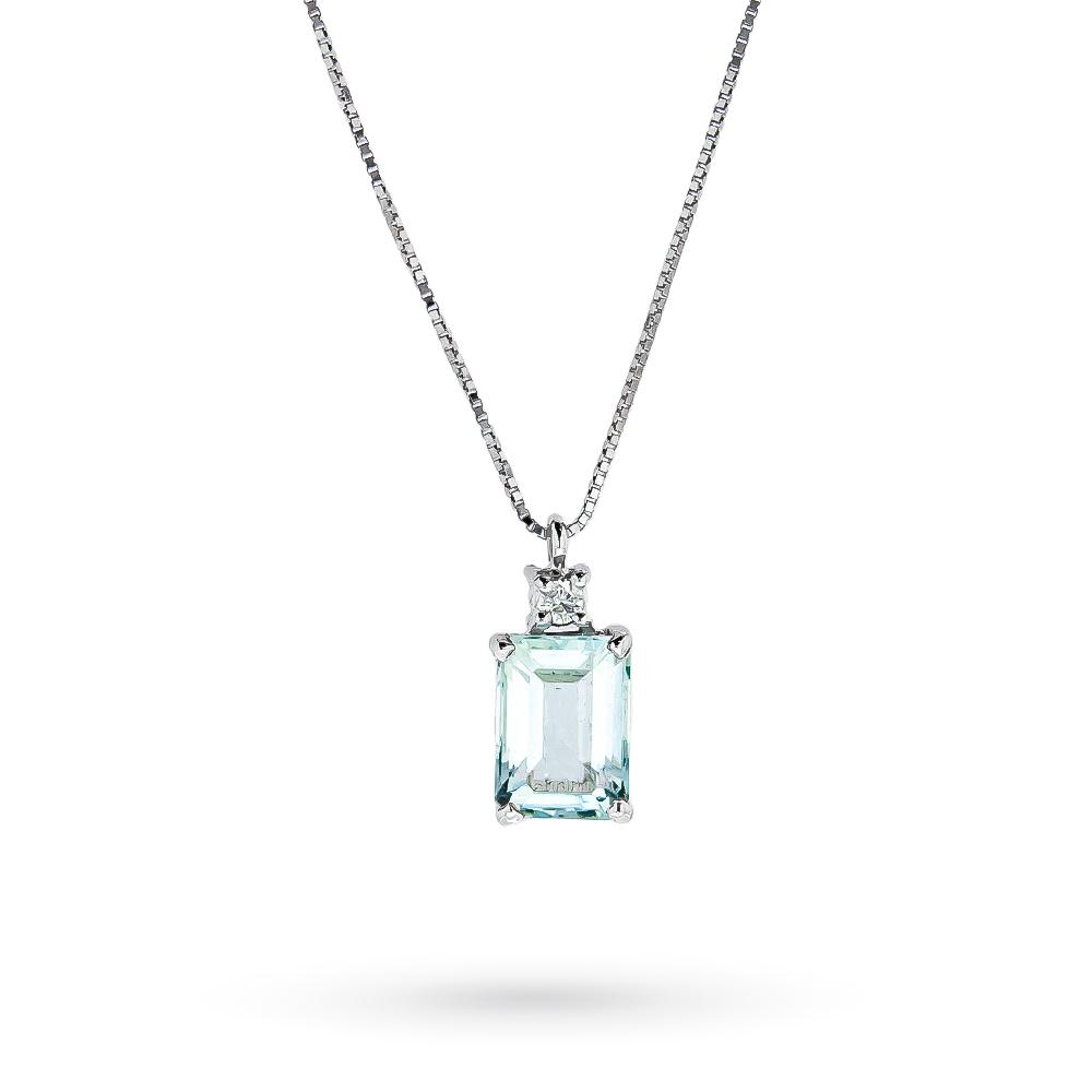 Rectangular aquamarine necklace 0.95ct diamond 0.02ct  - QUAGLIA