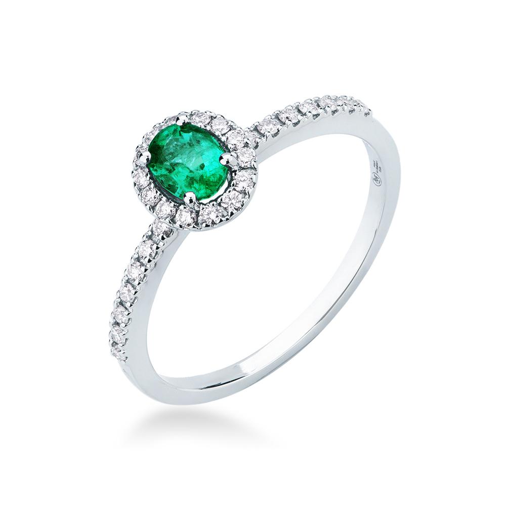 White gold oval emerald ring 0,40ct diamonds 0,18ct - MIRCO VISCONTI