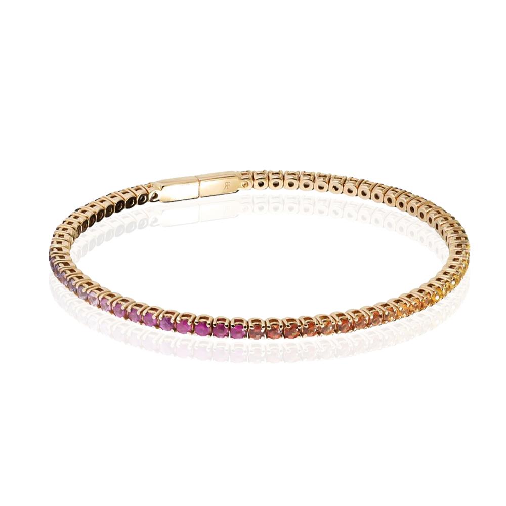 Tennis bracelet in yellow gold with rainbow sapphires 3.38 ct - RF JEWELS