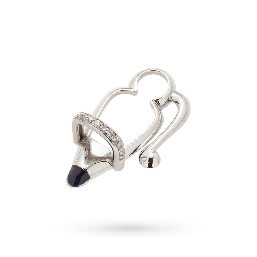  WithThee glasses holder in 18kt white gold, diamonds and blue enamel - CICALA