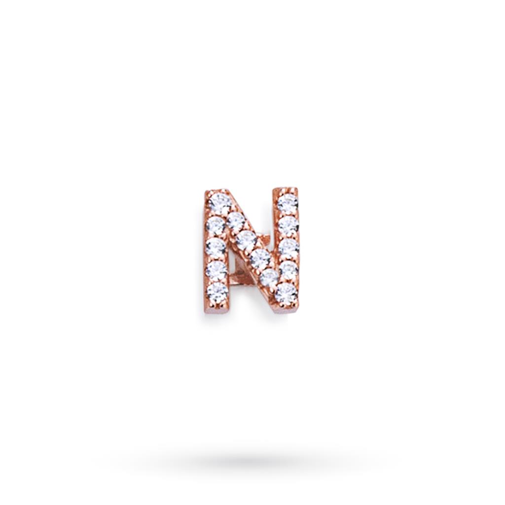 Componente lettera N in argento rosa con zaffiri  - MARCELLO PANE