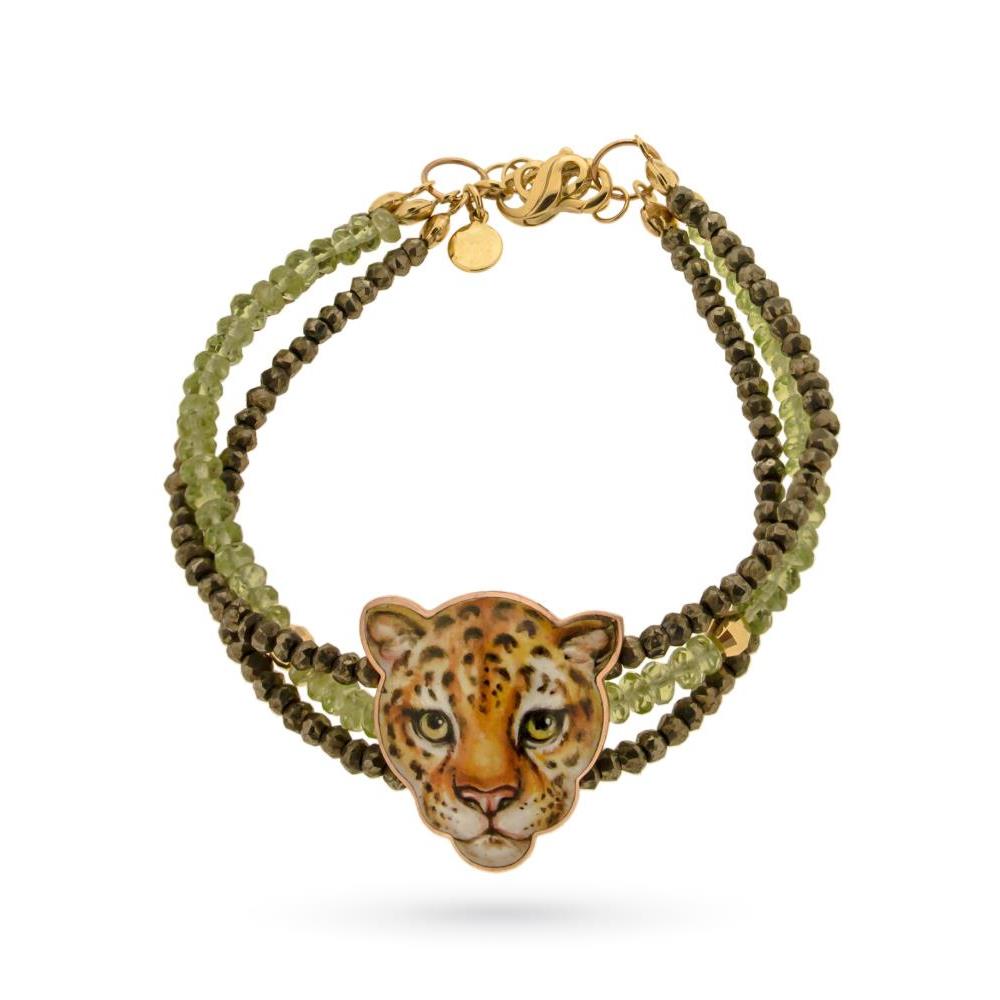 Peridot yellow gold bracelet and enameled leopard pyrite Gabriella Rivalta - GABRIELLA RIVALTA