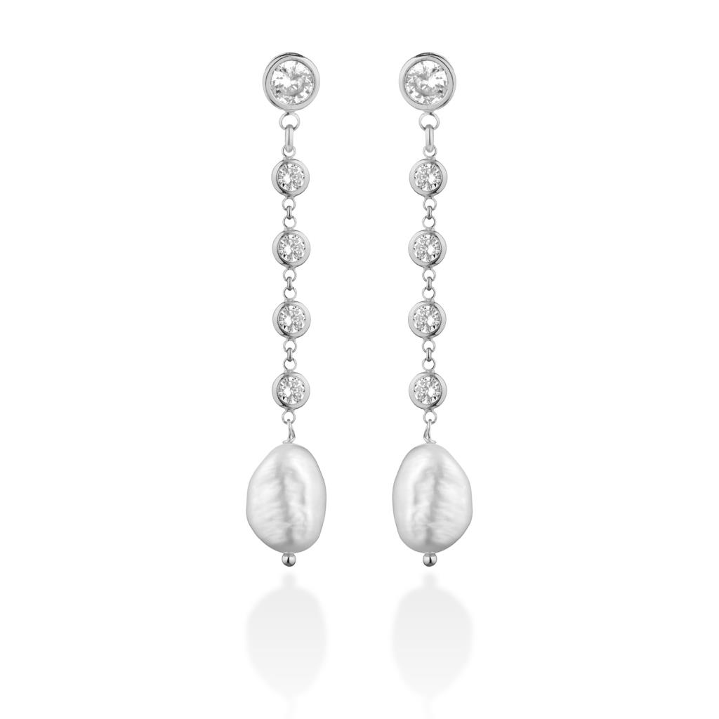 Orecchini pendenti argento zirconi bianchi perle  - GLAMOUR BY LELUNE