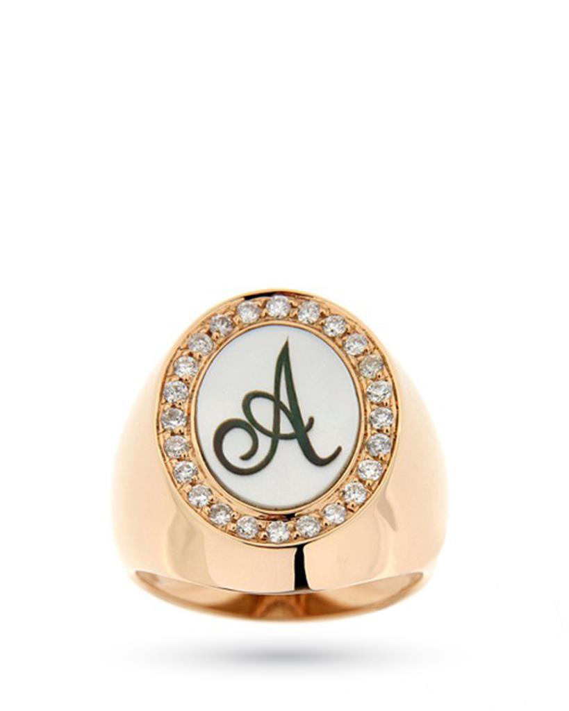 Chevalier ring in rose gold with mother of perl and letter A - ORO TREND
