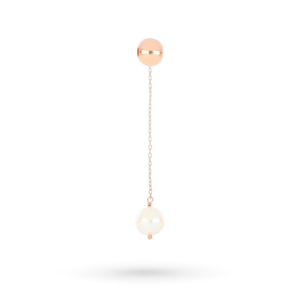Orecchino singolo catena argento rosa e perla bianca - MAMAN ET SOPHIE