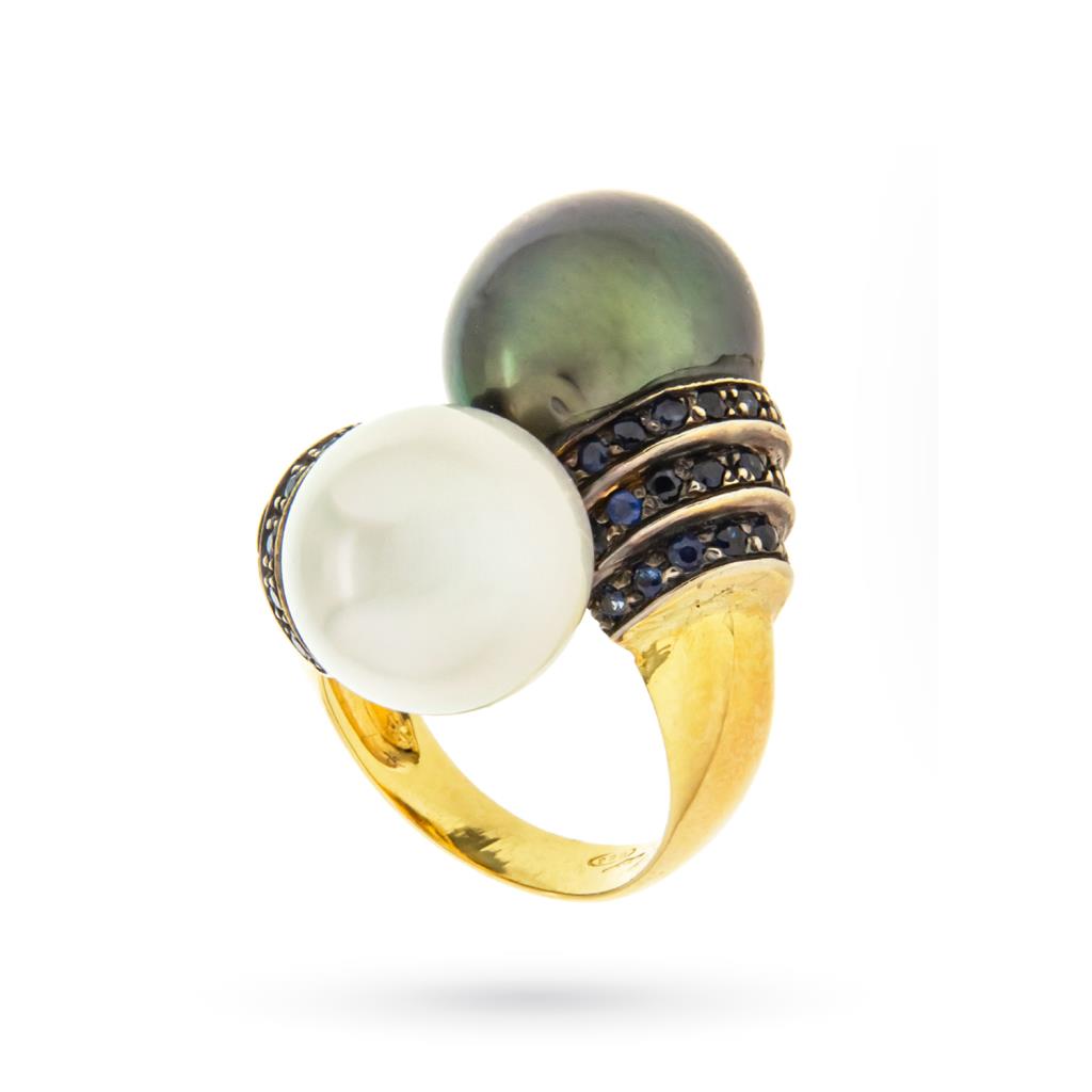 Anello perle South Seas zaffiri oro 9kt argento - PETRALUX