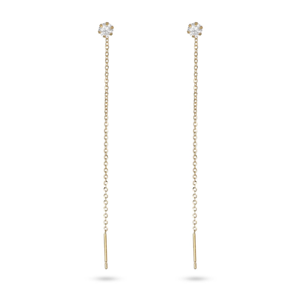  Orecchini pendenti con catenina rolo' e zircone bianco 6 griffes lungo 70mm - LUSSO ITALIANO