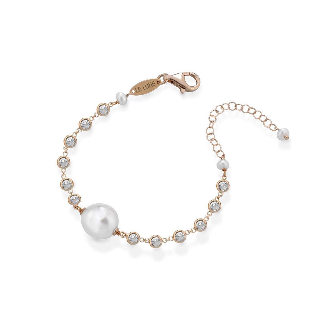 Pink silver central pearl bracelet and zircons - GLAMOUR