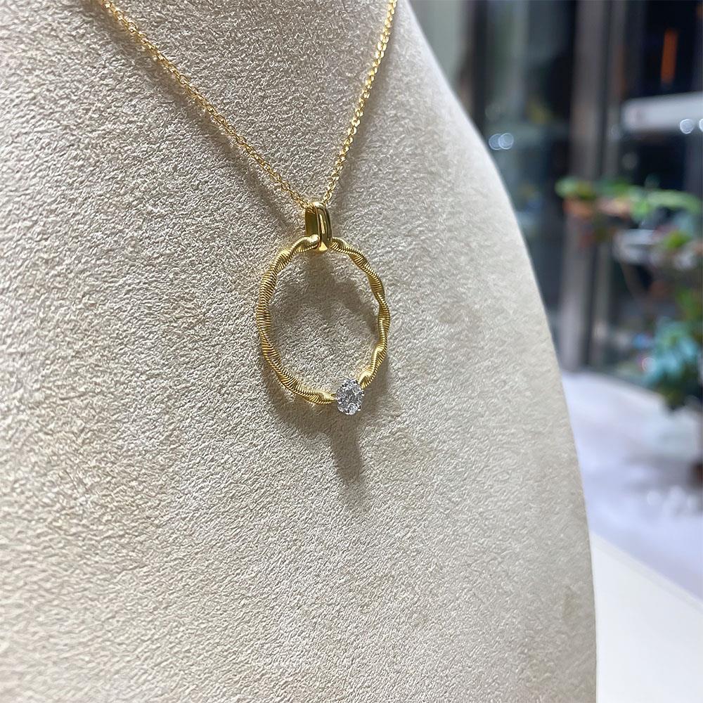  Girocollo ciondolo cerchio zigrinato oro giallo diamanti 43cm - ORO TREND