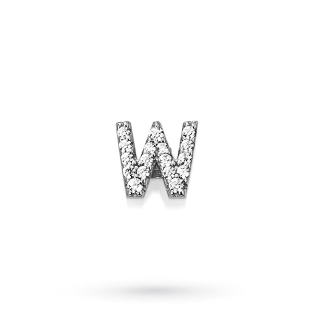Componente lettera W in argento bianco con zaffiri  - MARCELLO PANE
