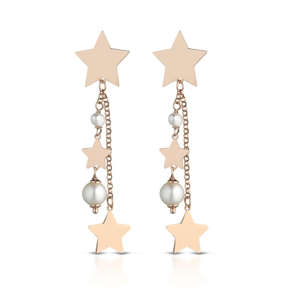 Fresh water pearls pendant earrings with pink silver stars - GLAMOUR