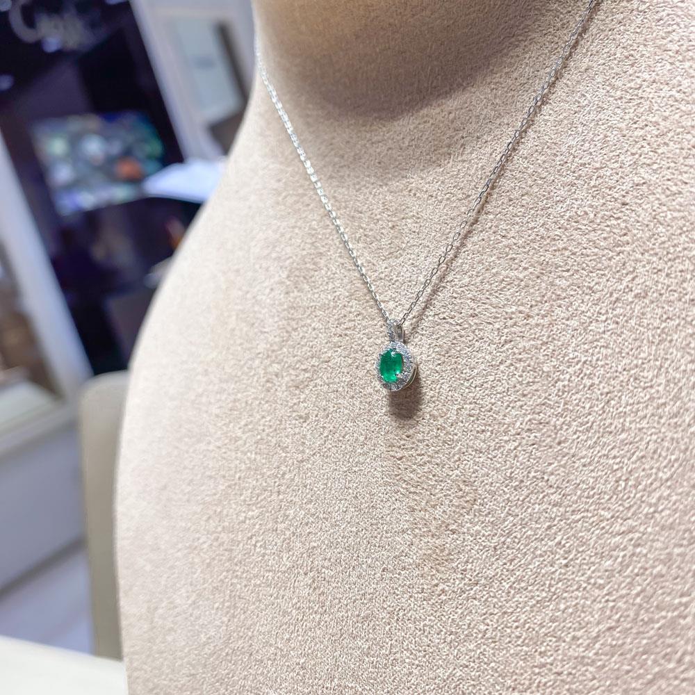  White gold necklace emerald oval 0,26ct diamonds 0,11ct Mirco Visconti - MIRCO VISCONTI