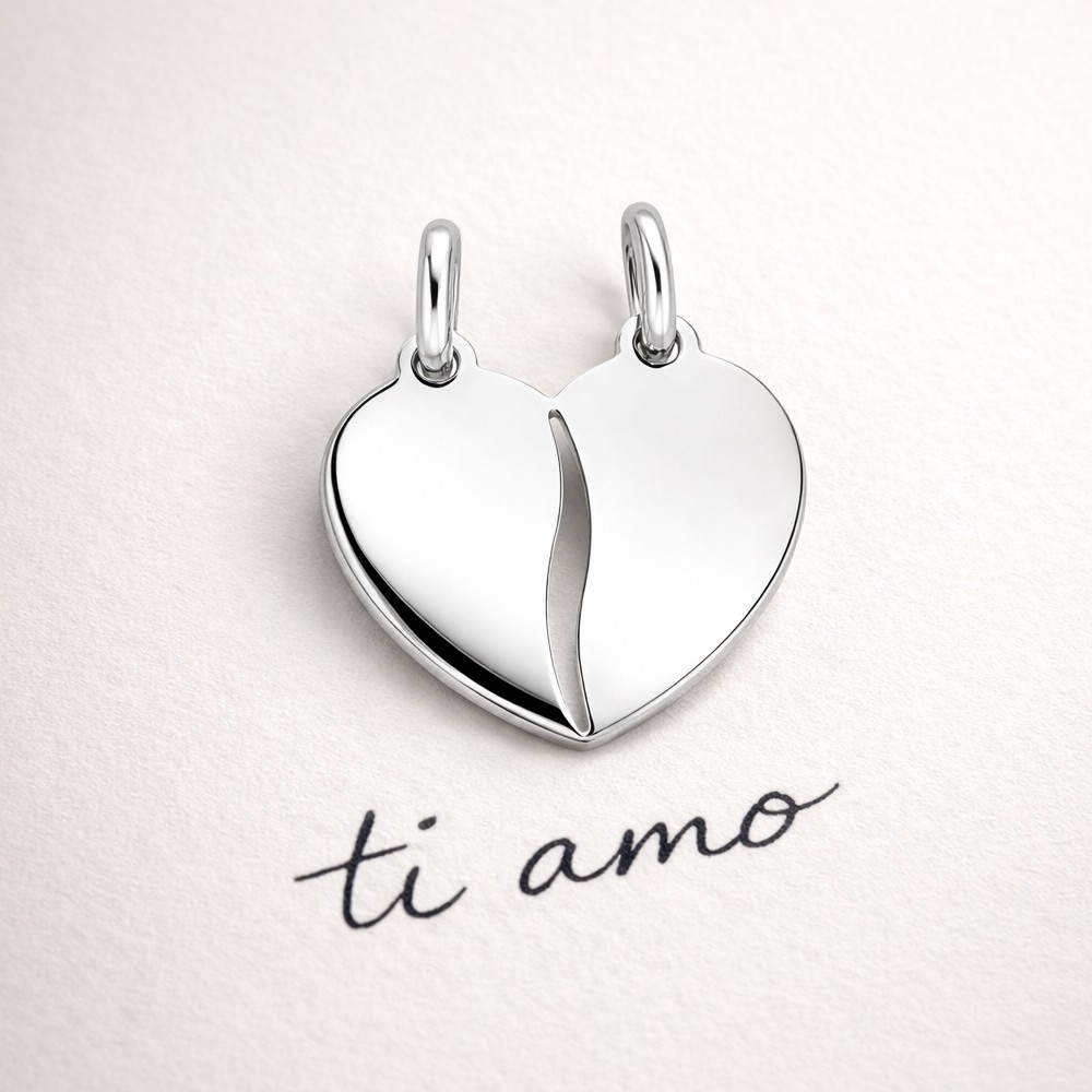 Cuore spezzato ciondolo oro bianco 20x20 mm - LUSSO ITALIANO