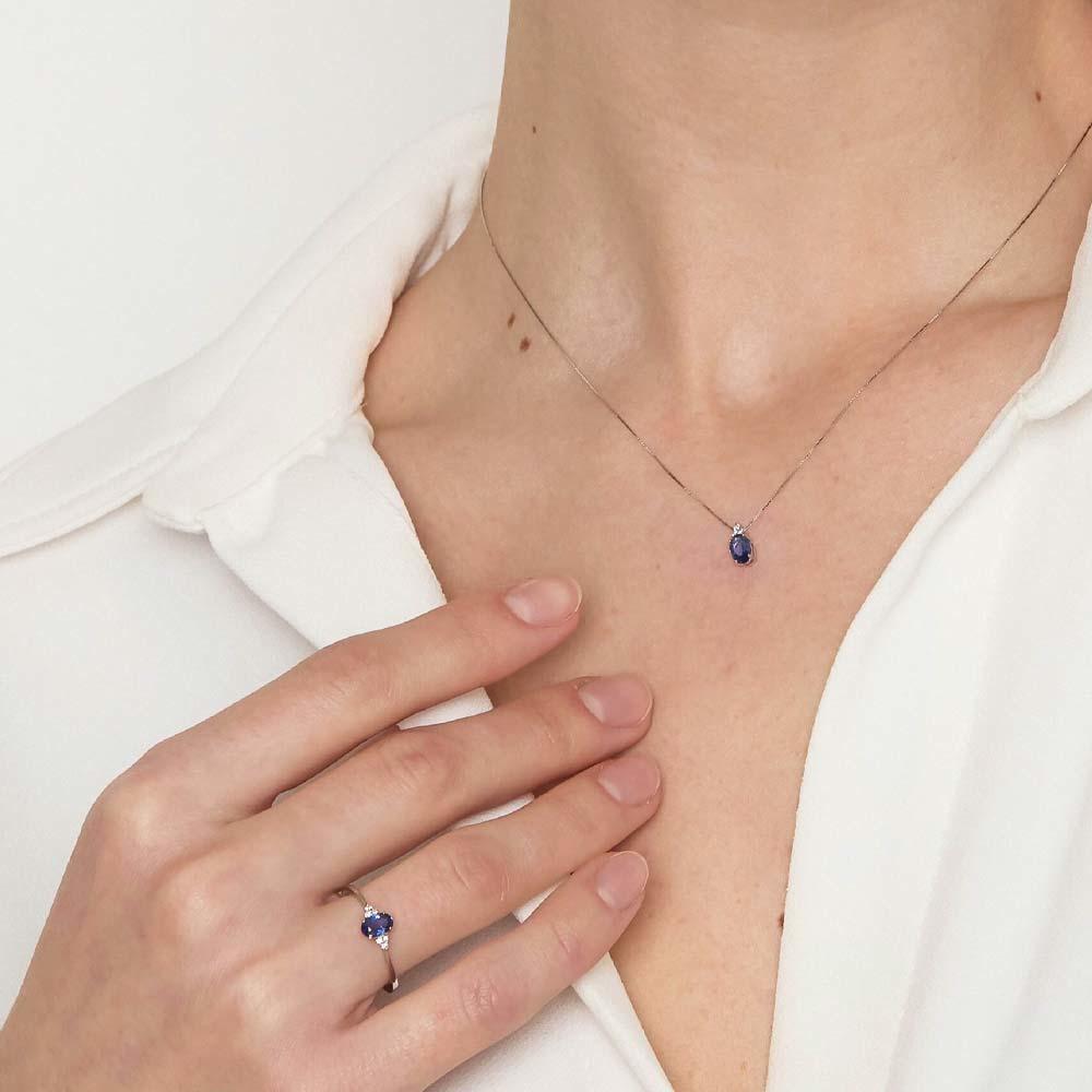  White gold necklace with 0.47ct blue sapphire and diamonds - LELUNE