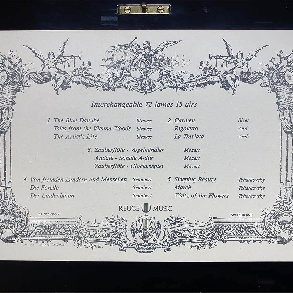  Carillon legno Reuge Music 5 rulli 15 melodie - REUGE MUSIC