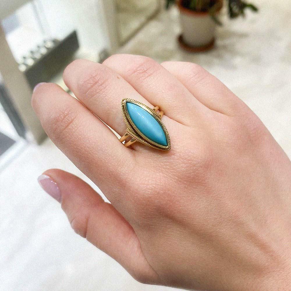 Anello oro Giallo 18kt con Turchese Naturale - LUSSO ITALIANO