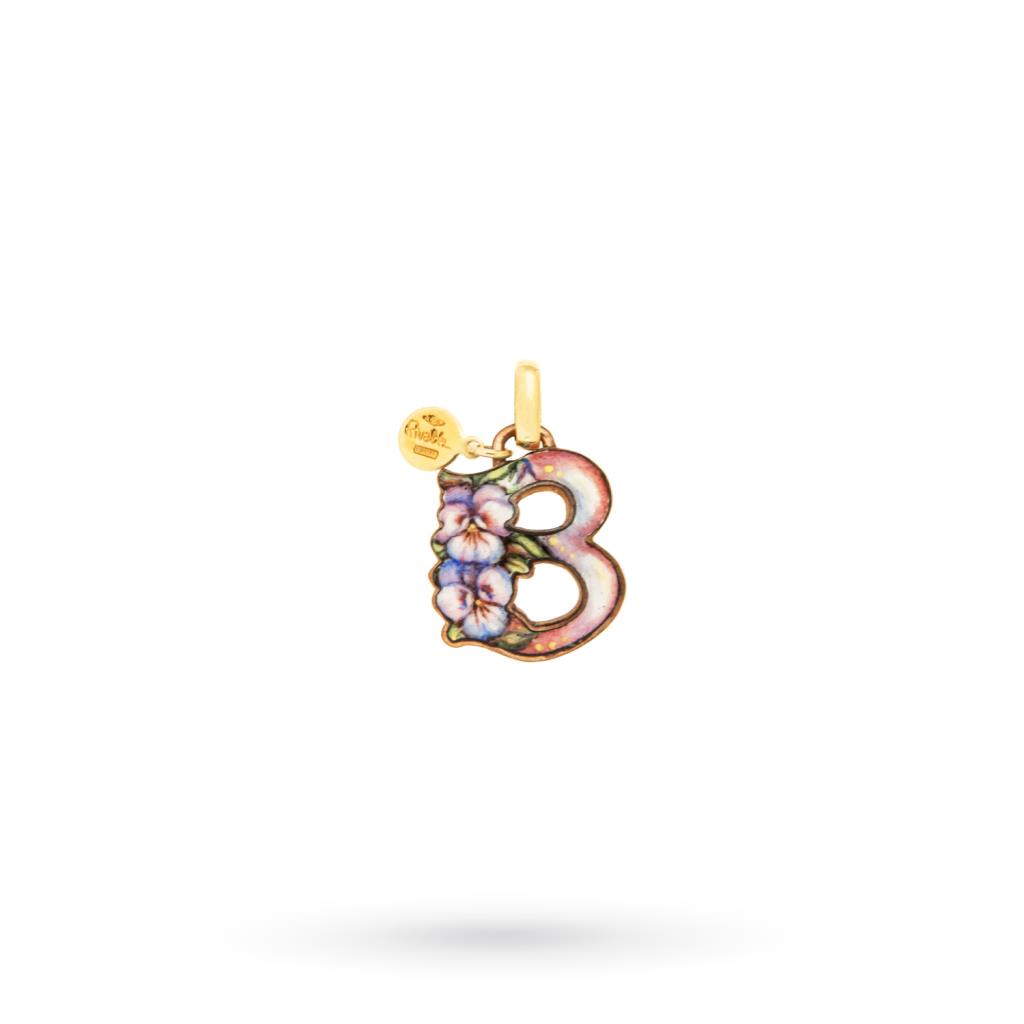 Gabriella Rivalta pendant yellow gold letter B enameled violets - GABRIELLA RIVALTA