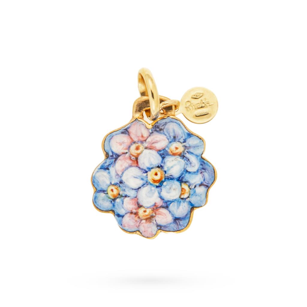 Ciondolo Gabriella Rivalta fiori azzurri rosa rame oro - GABRIELLA RIVALTA