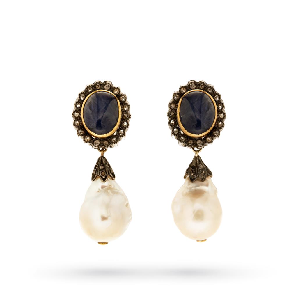 Drop earrings sapphire silver gold vintage style - PETRALUX