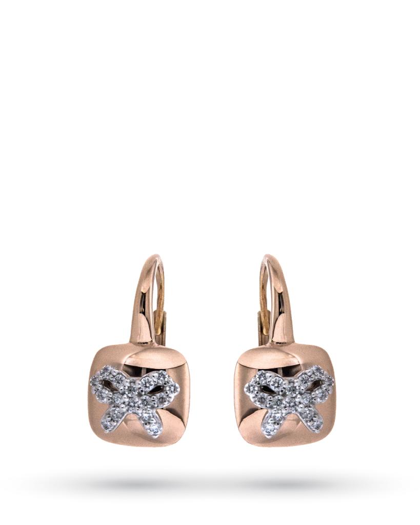 18kt rose gold pendant earrings with ribbon of diamonds - LUSSO ITALIANO
