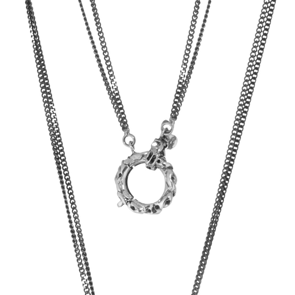  Collana lunga in argento 925 con prasiolite e ciuffo pendente brunito - MARESCA OFFICINE ORAFE
