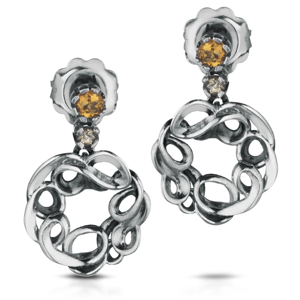 Pendant earrings in 925 silver with citrine, lenght 2,5cm - MARESCA OFFICINE ORAFE