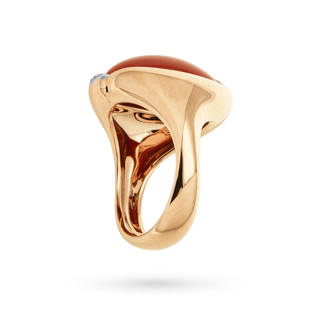  Anello oro rosa corallo ovale contorno diamanti 0,10ct - CICALA