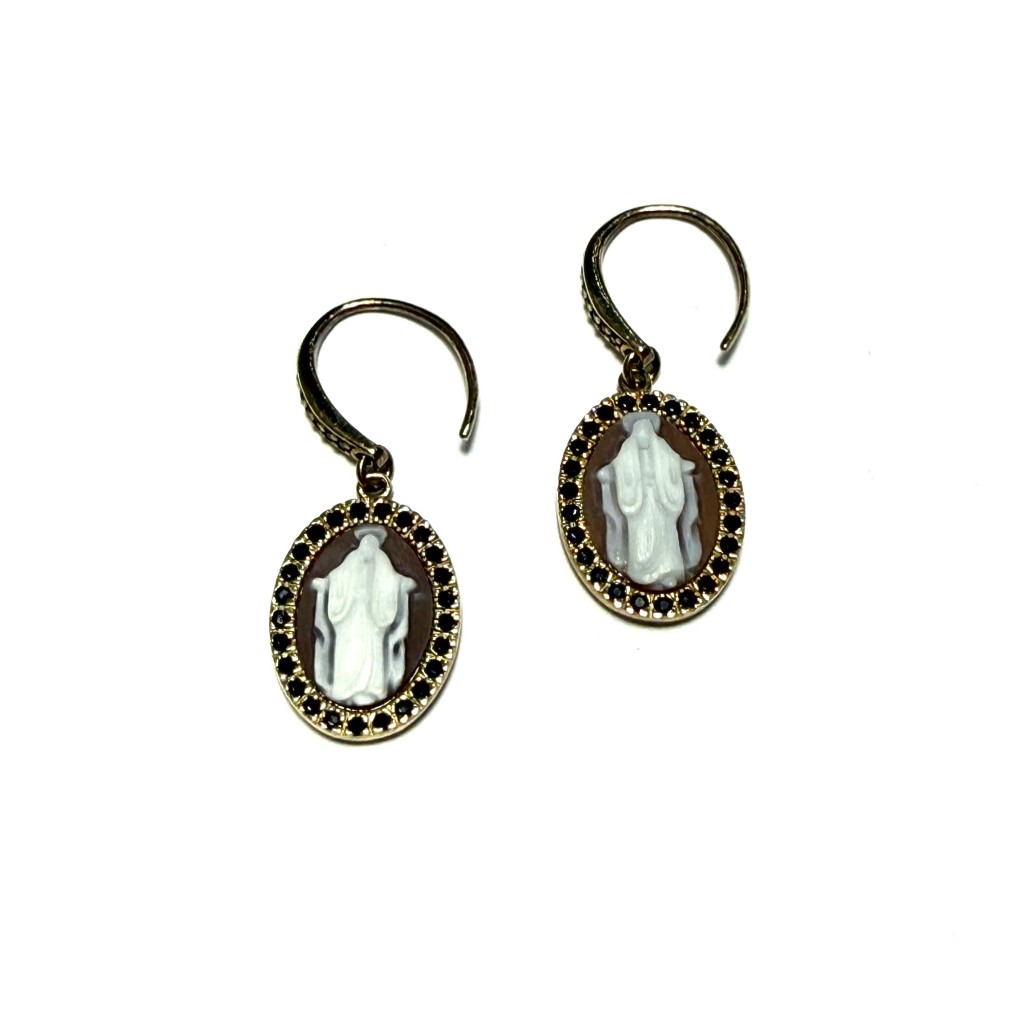 Italian Cameo Earrings in Gold-Plated Silver with Monachella and Madonna Cameo