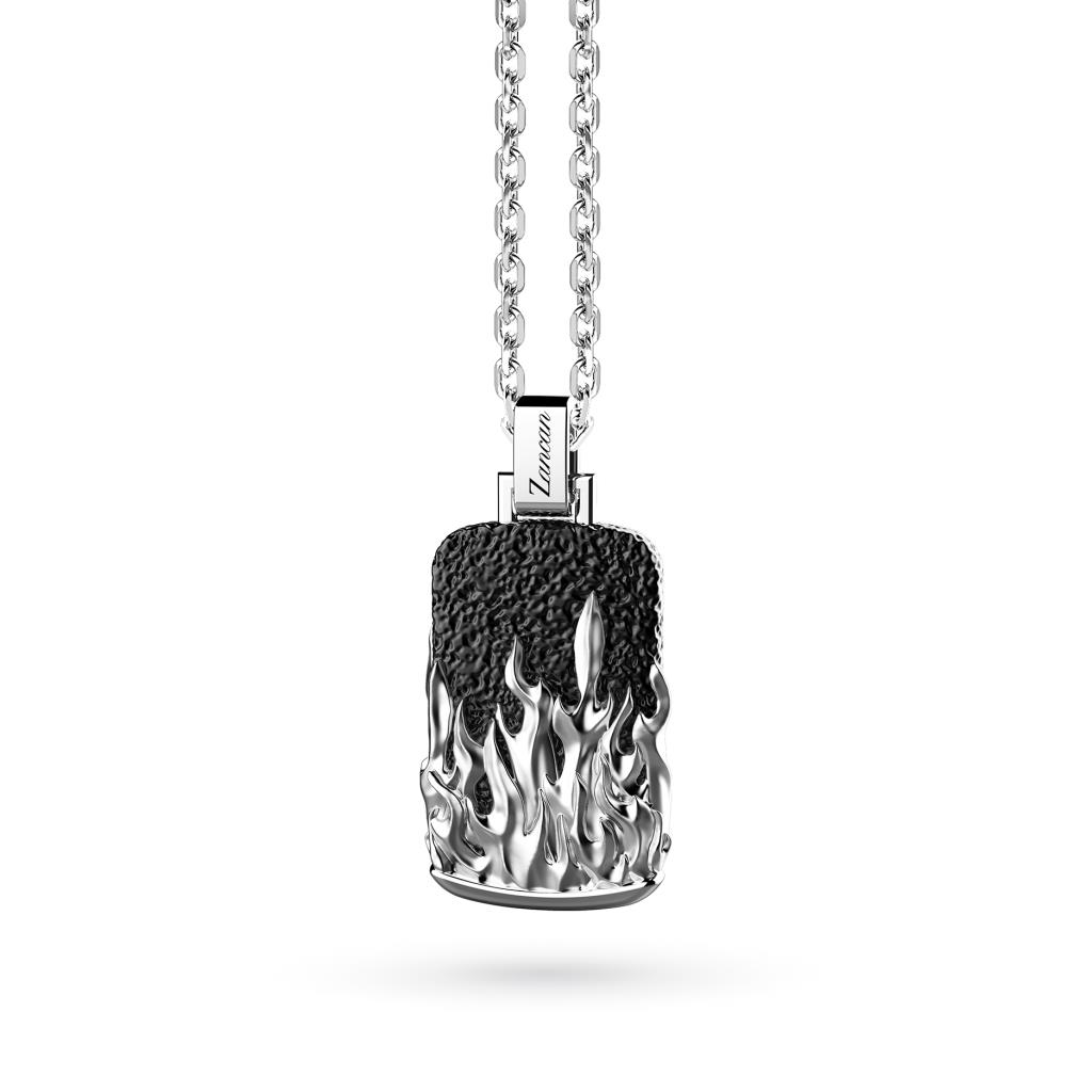 Silver necklace with flames motif pendant 50cm - ZANCAN