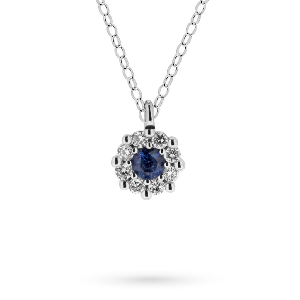 18kt white gold necklace with sapphire 0,10ct and diamonds 0,10ct - CICALA