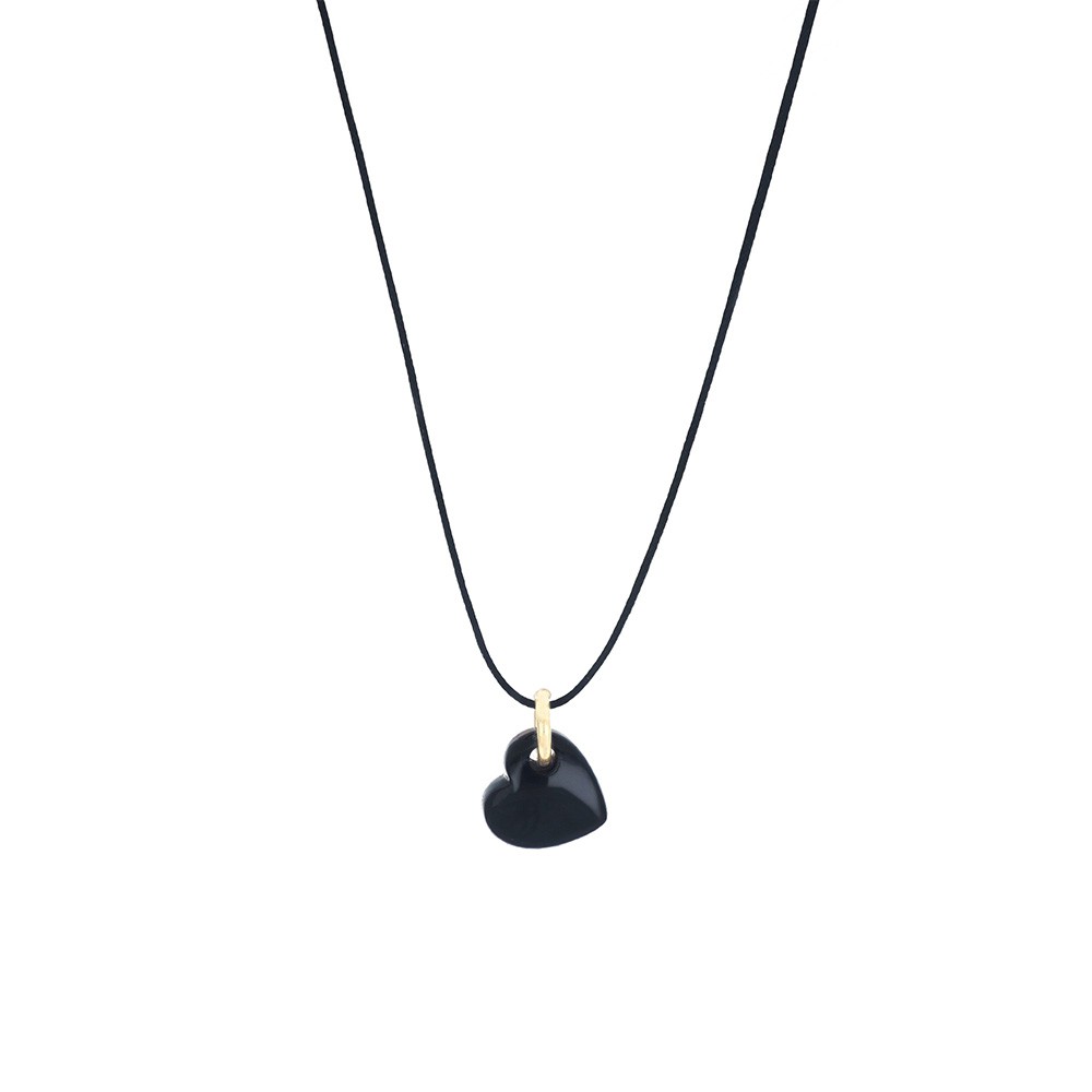 Ciondolo Cuore Oro 18Kt Battito Agata Nera - MAMAN ET SOPHIE