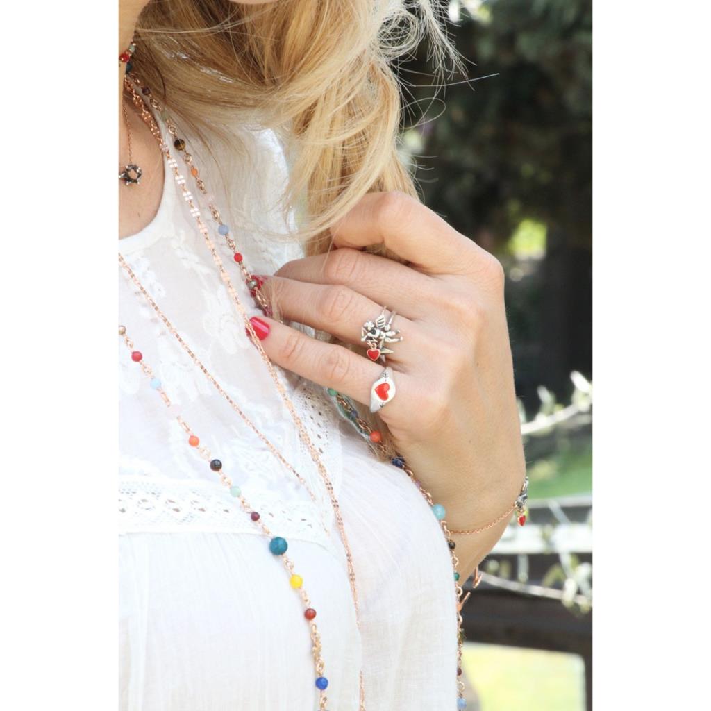  Anello cupido con cuore rosso smaltato in argento 925 - MAMAN ET SOPHIE