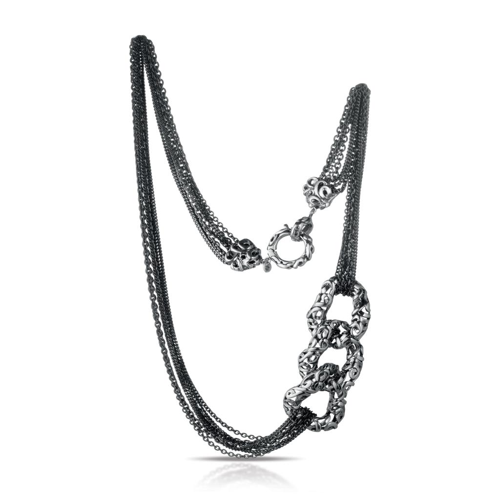 60cm burnished 925 silver chain with handmade embroidery - MARESCA OFFICINE ORAFE