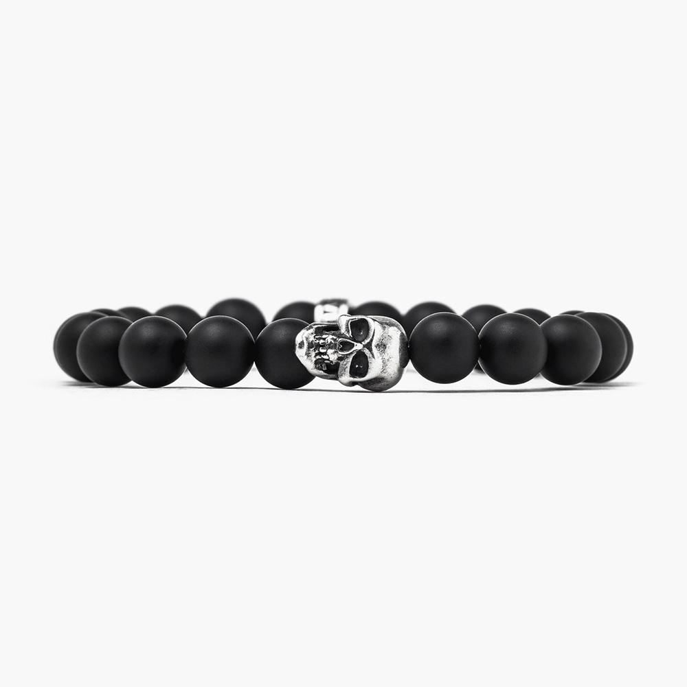 Bracciale agata nera opaca teschio piccolo argento brunito Nove25 - NOVE25