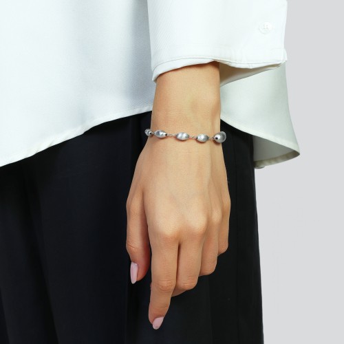 Bracciale in argento con catena sottile e perle ovali - UNOAERRE