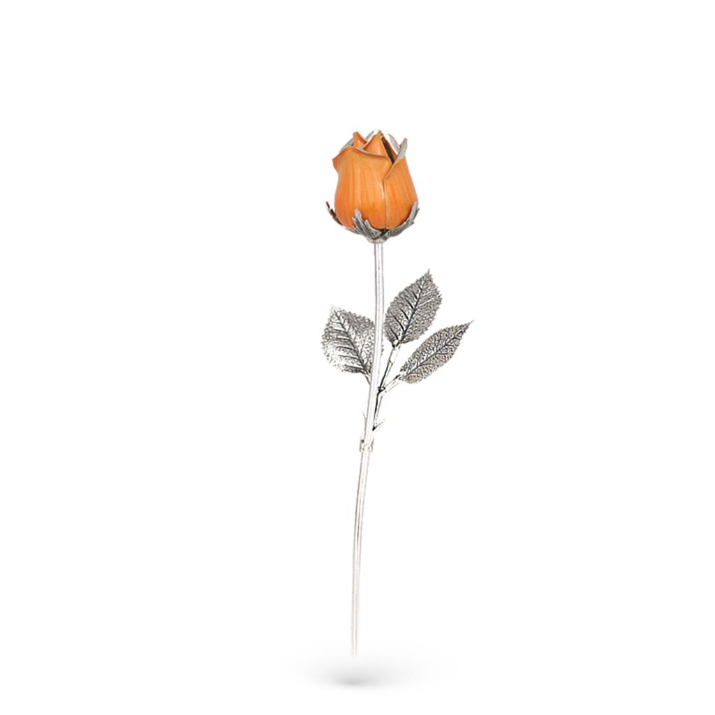 Rosa soprammobile argento 925 smalto arancione h 17cm - GI.RO’ART