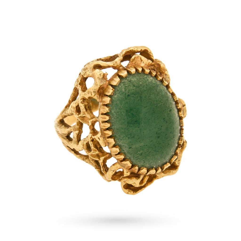 18 kt yellow gold ring green aventurine gemstone - UNBRANDED