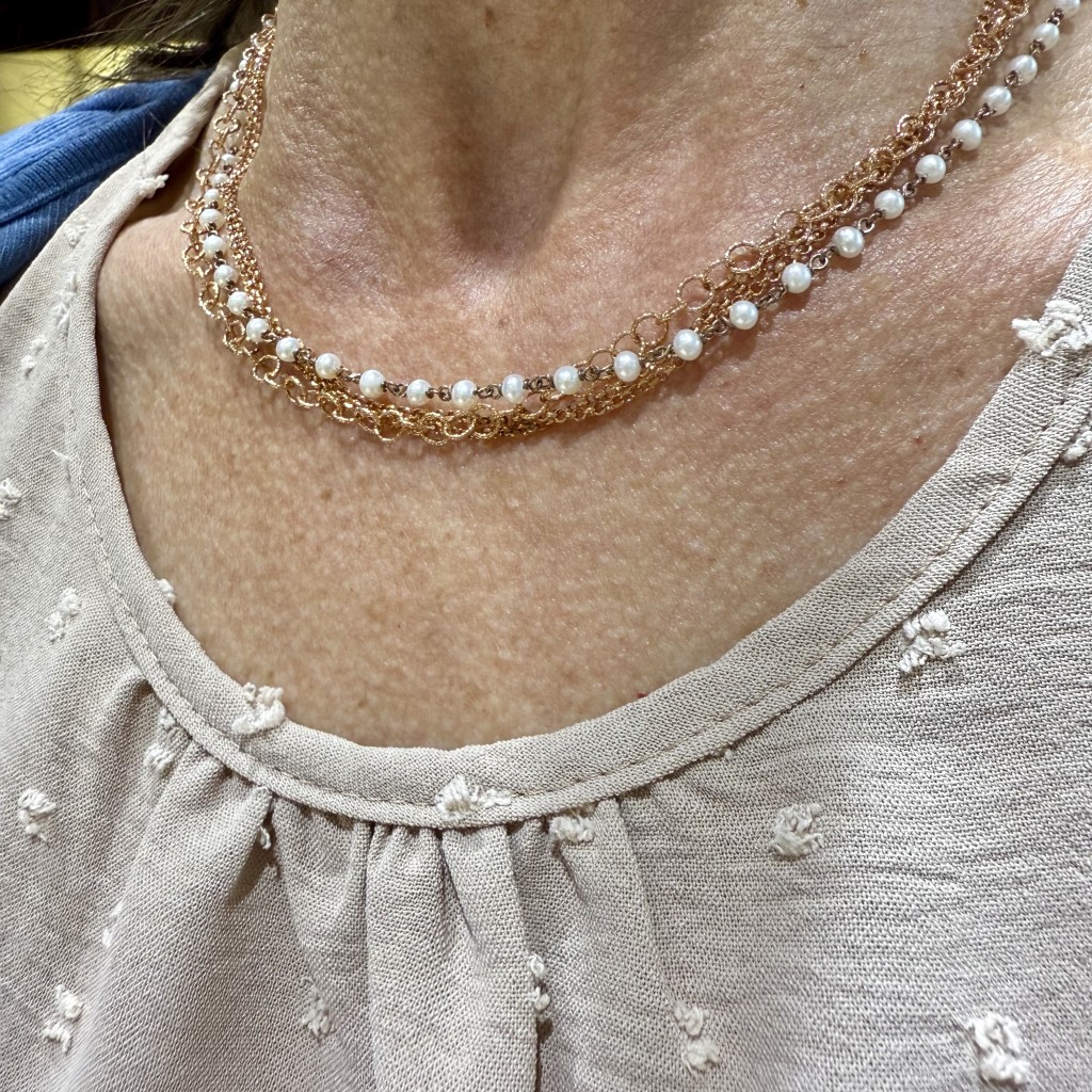  Multi-strand necklace in pink silver with pearls - CAMEO ITALIANO