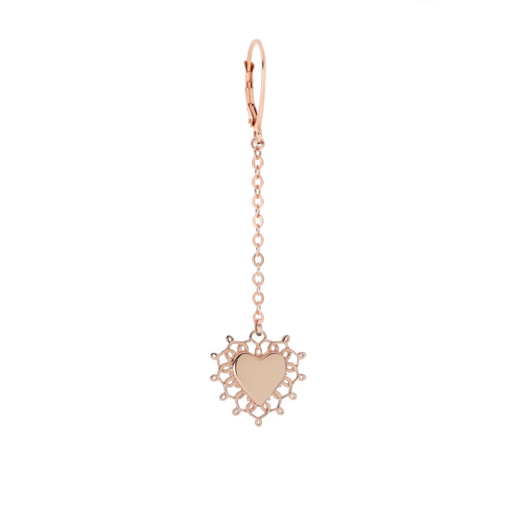  Long single earring with oxidized Sacred Heart and rose gold-plated 925 silver chain by Maman et Sophie