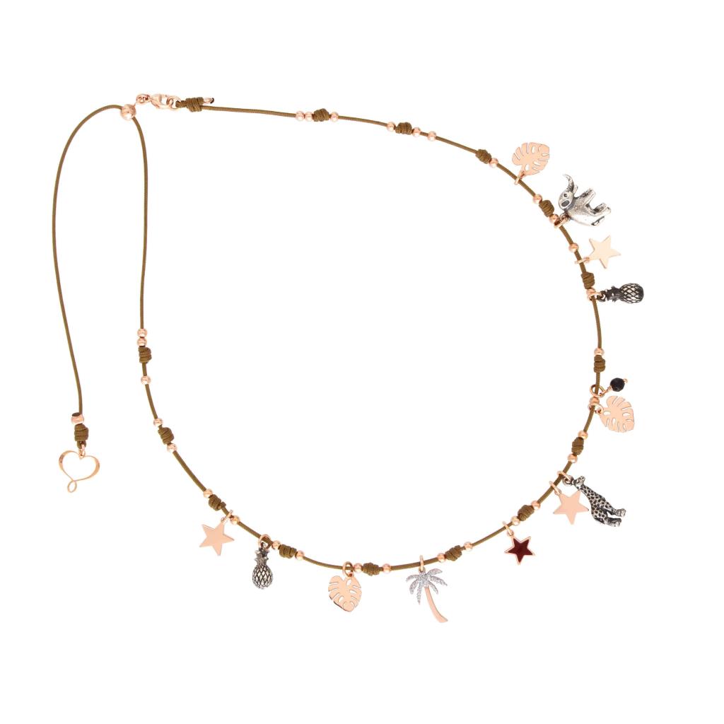 Girocollo nylon verde ciondoli pendenti Maman et Sophie GKAFRV - MAMAN ET SOPHIE