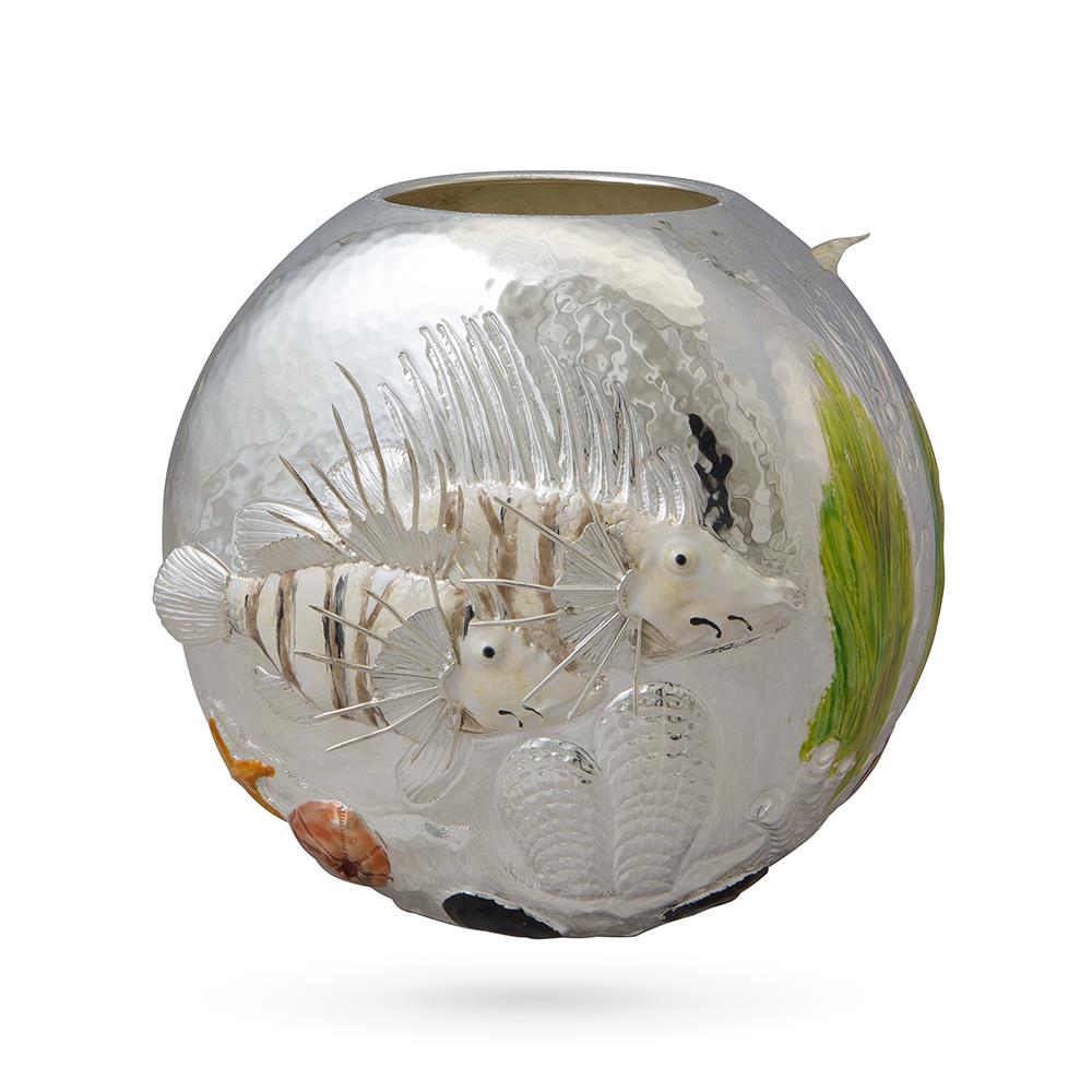 Silver oval vase Aquarium fish bottom glazed - ITALO GORI